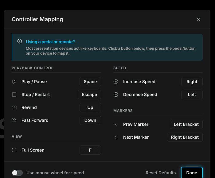 Controller mapping dialog