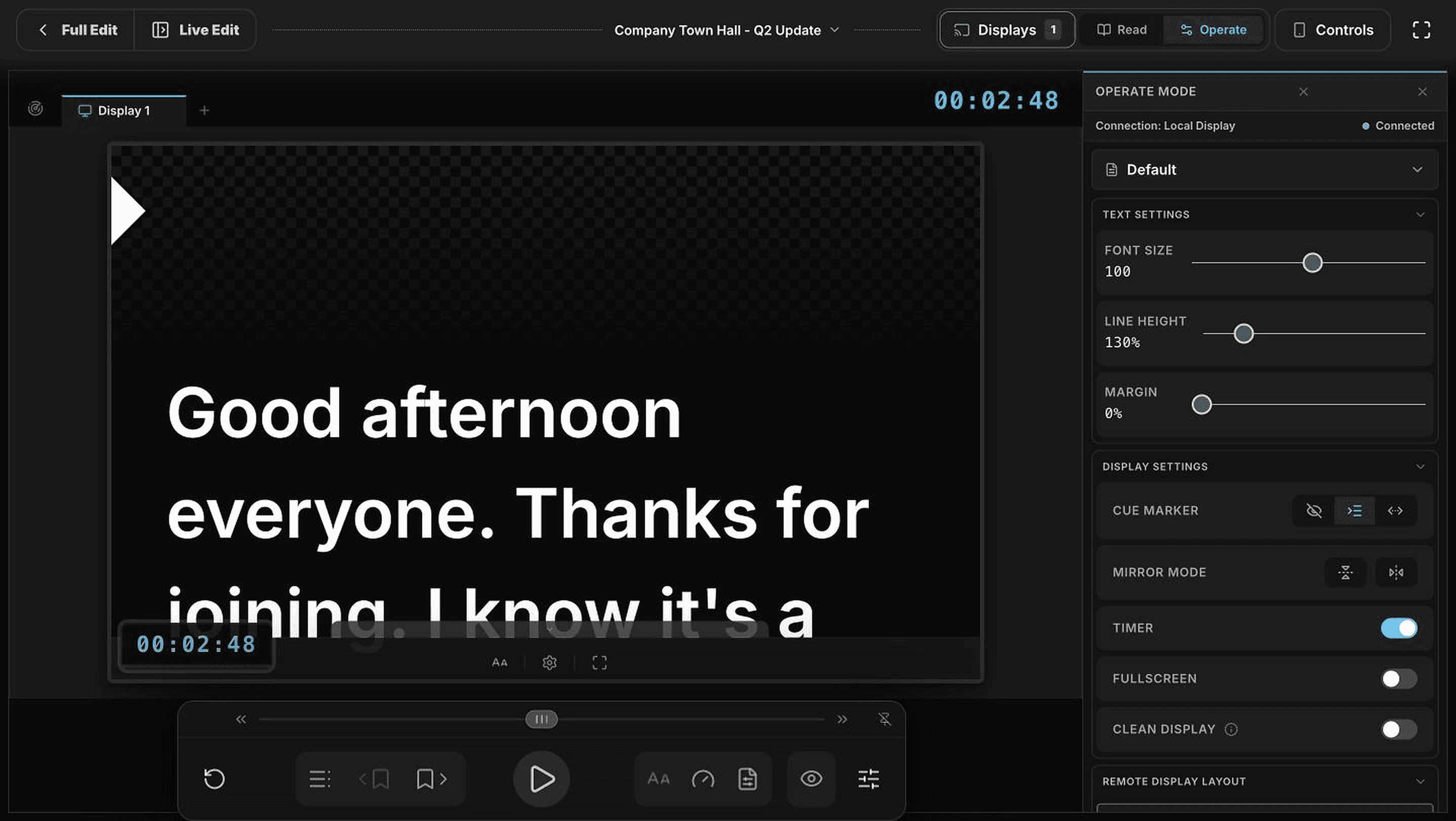EasyPrompter operator monitoring a synchronized talent display