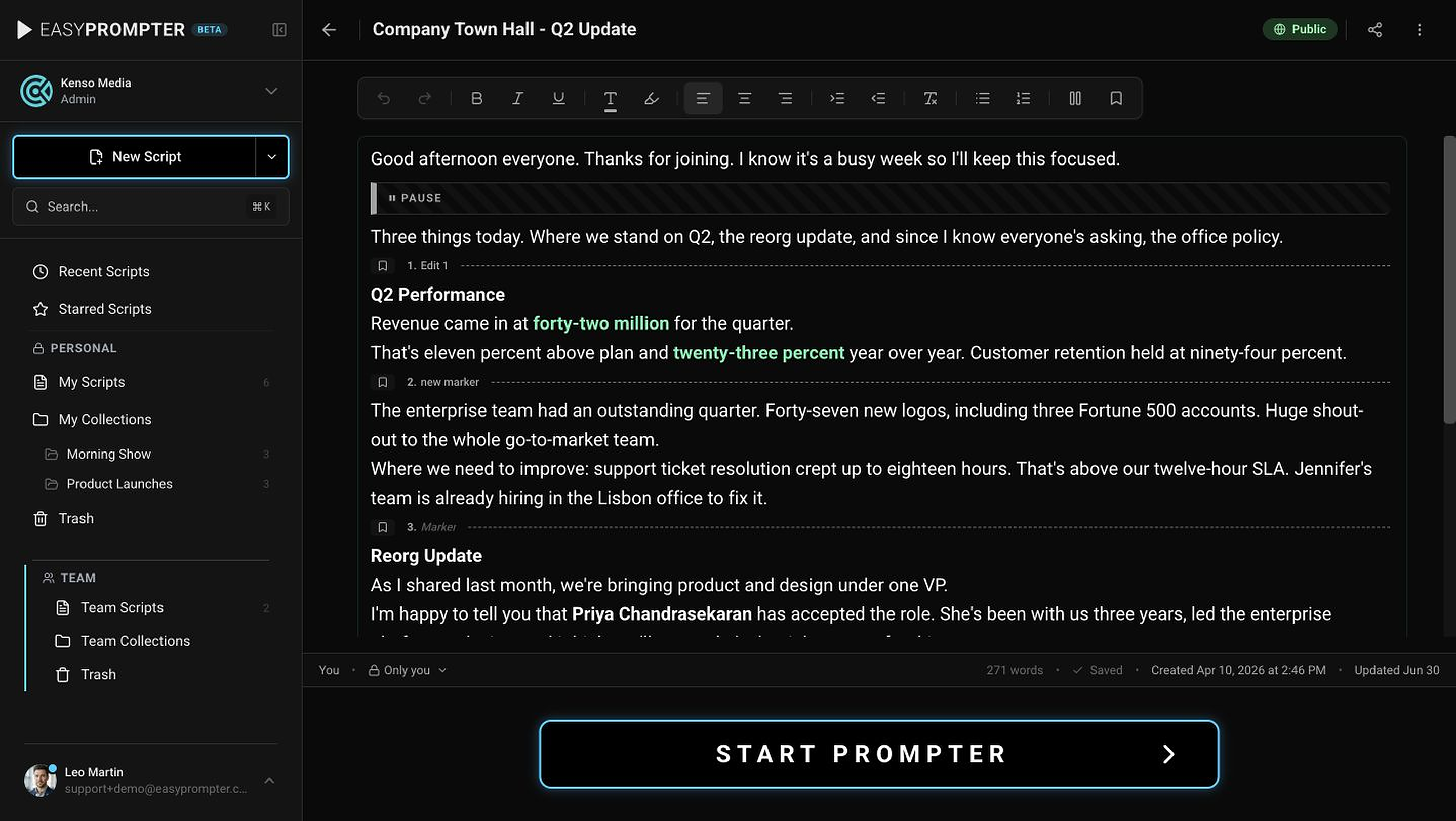 EasyPrompter script editor