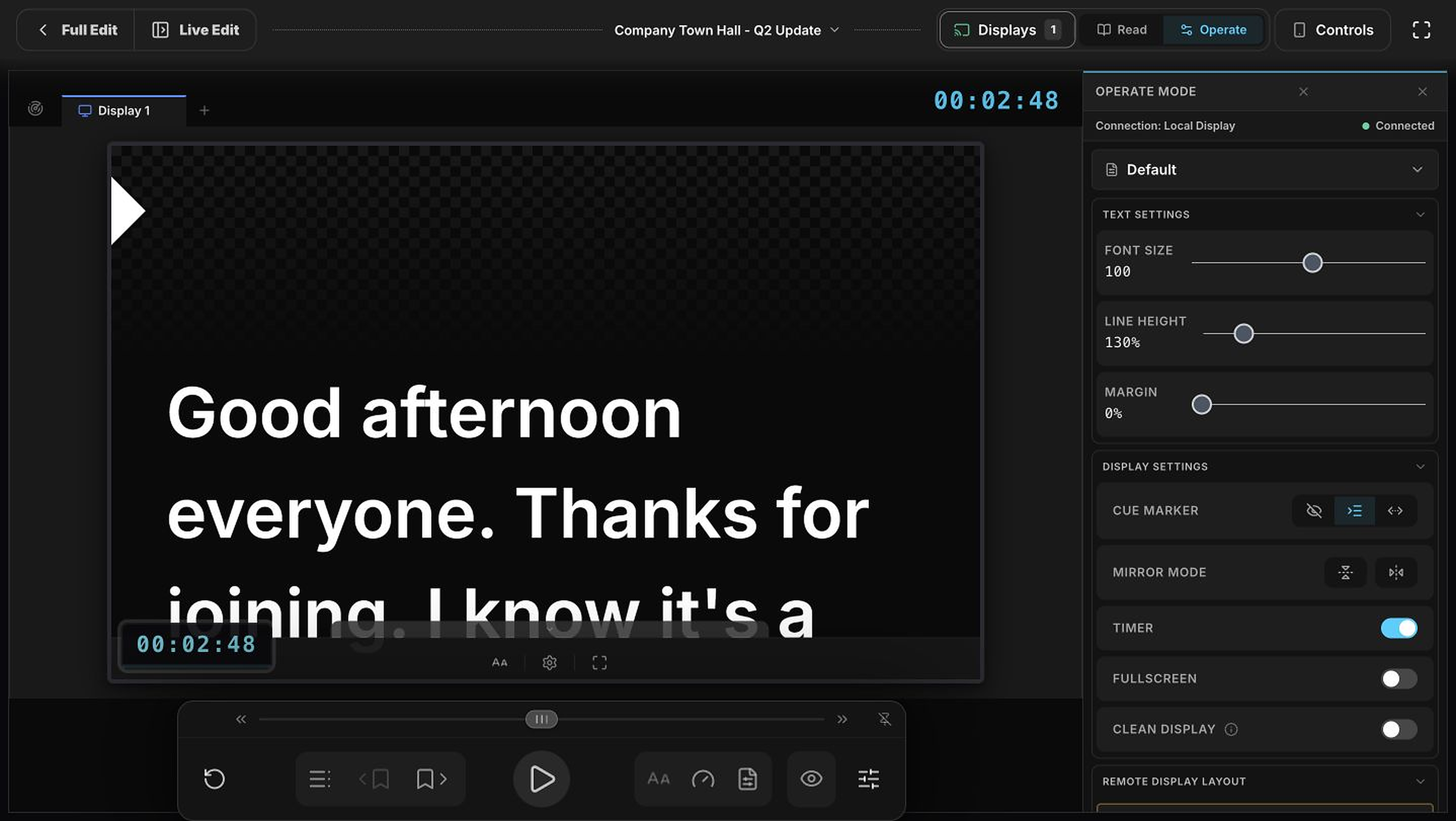 Operate Mode monitoring a connected viewer